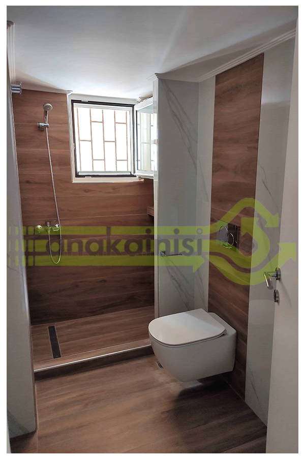 ΑΝΑΚΑΙΝΙΣΗ ΕΛΛΗΝΟΡΩΣΩΝ 6 Ανακαίνιση μπάνιου με πλακακια σε σχημα ξυλου