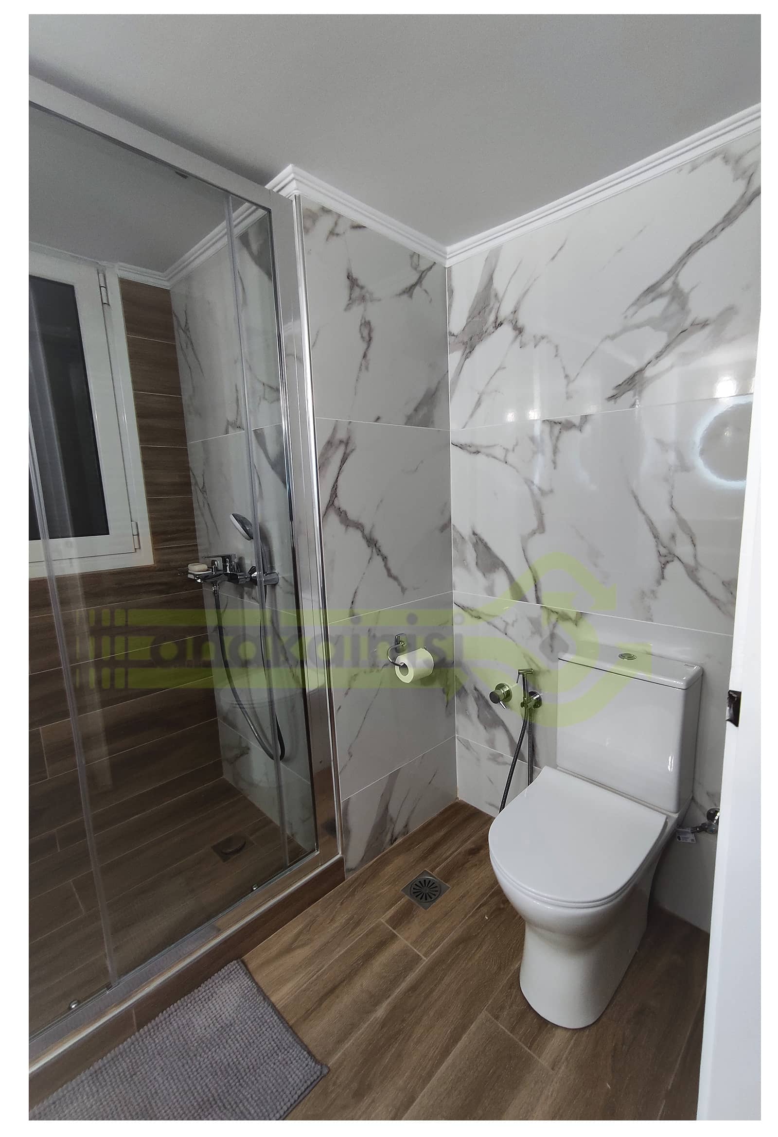 Ανακαινιση_Χαλανδρι_18 Τουαλέτα - Ντουζιέρα Καμπίνα Κλειστή με Συρόμενη Πόρτα Γυάλινη